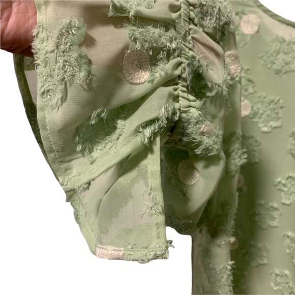 Flouncy Breezy Sheer Green Pokadot Blouse XL - Picture 2 of 6